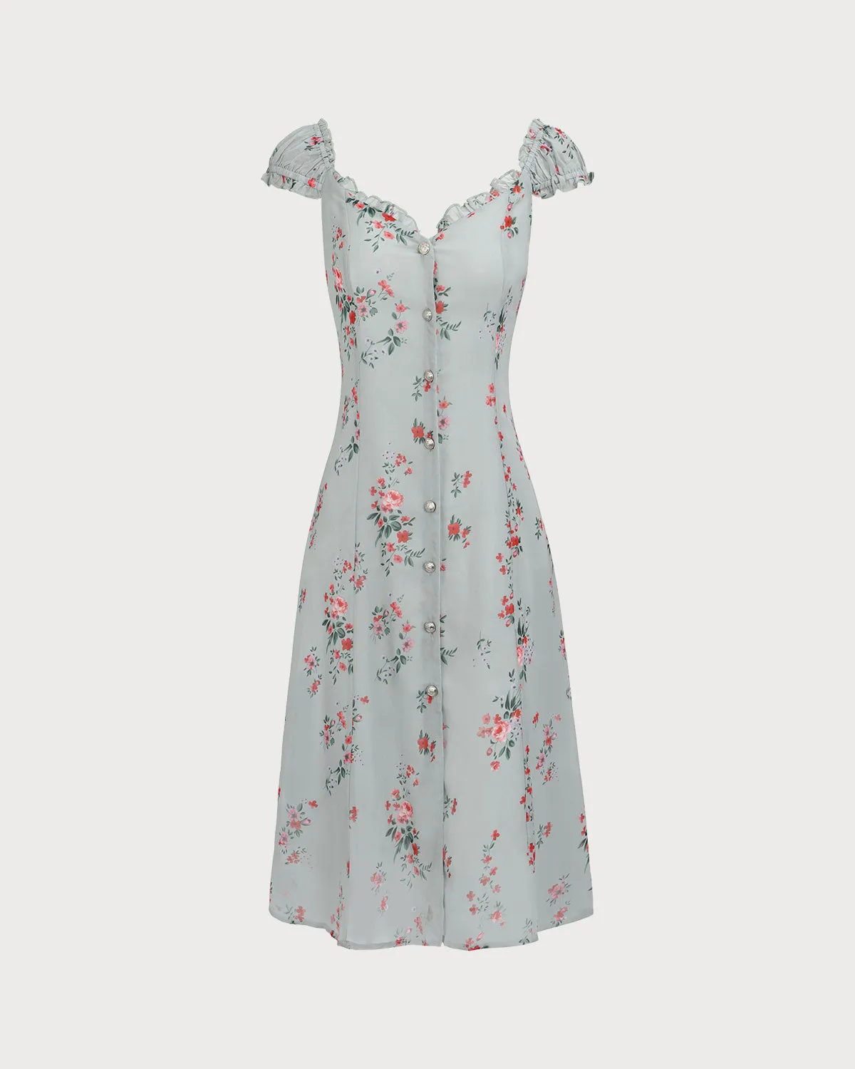 Women's Green V-Neck Floral Midi Dress