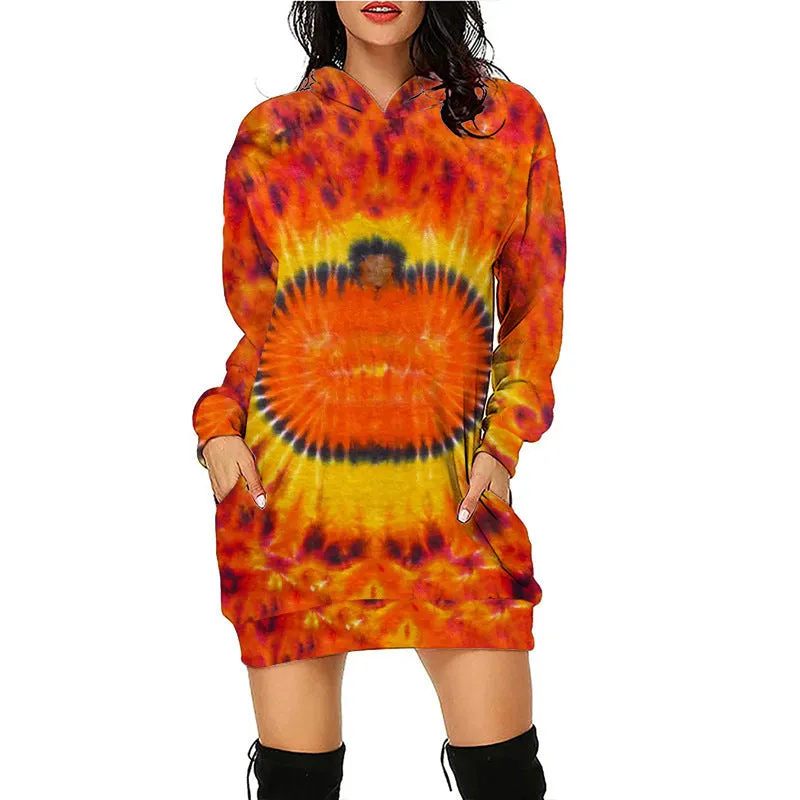 Women's Pumpkin Print Long Line Halloween Hoodie