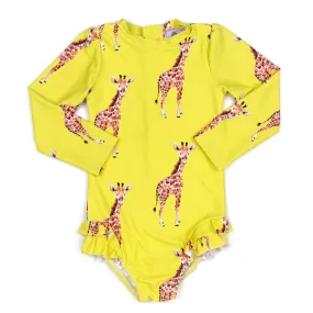 Yellow Giraffe Girls Long Sleeve Back Zip Swimmers