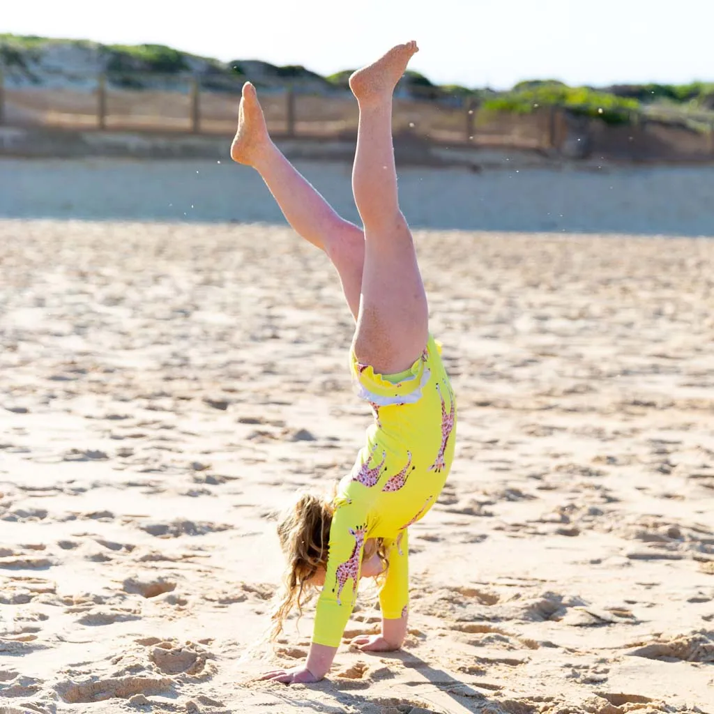 Yellow Giraffe Girls Long Sleeve Back Zip Swimmers